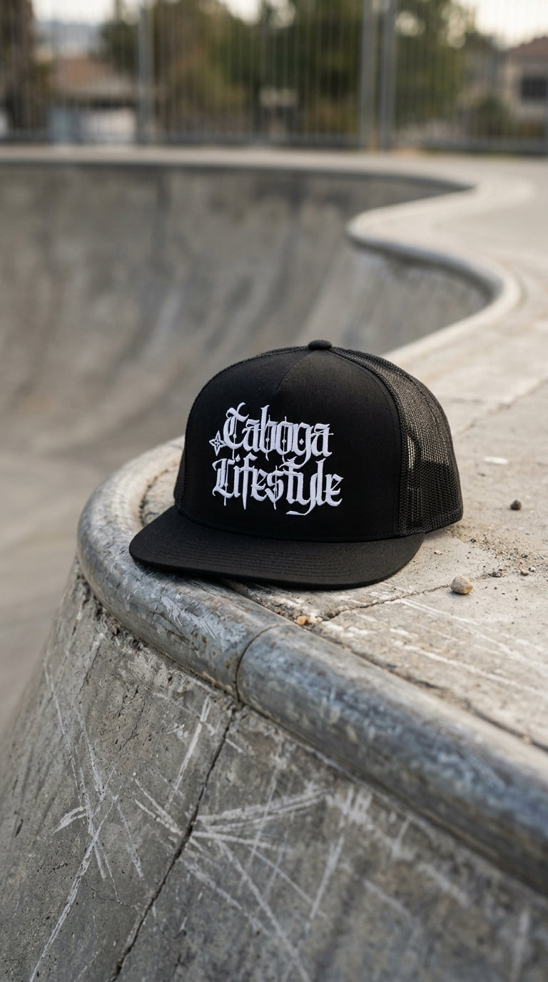 Taboga Premium Streetwear Cap resting on skate ramp with skateboard