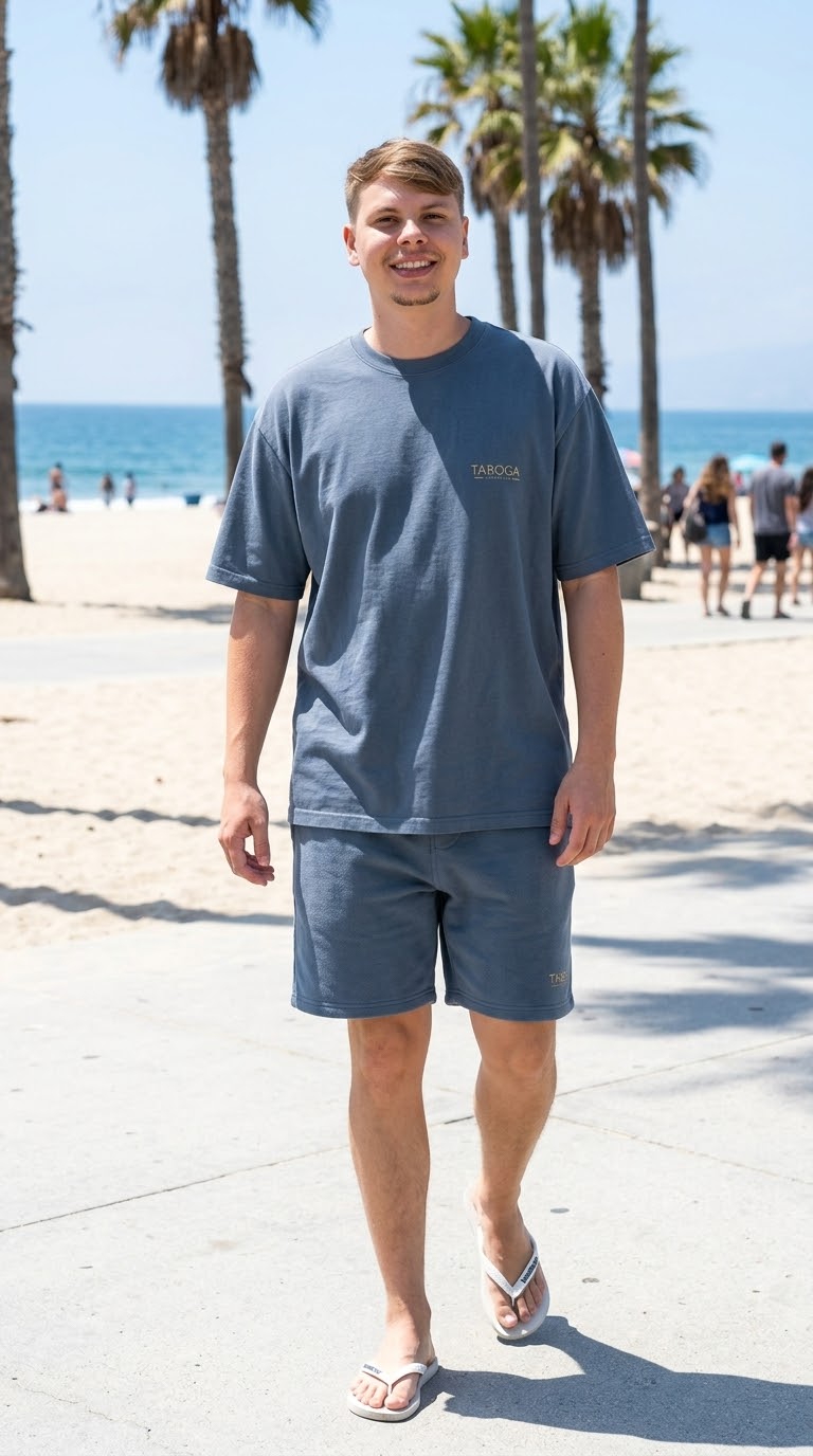 Samurai Faded Oversized Tee Taboga Lifestyle, full body walking shot