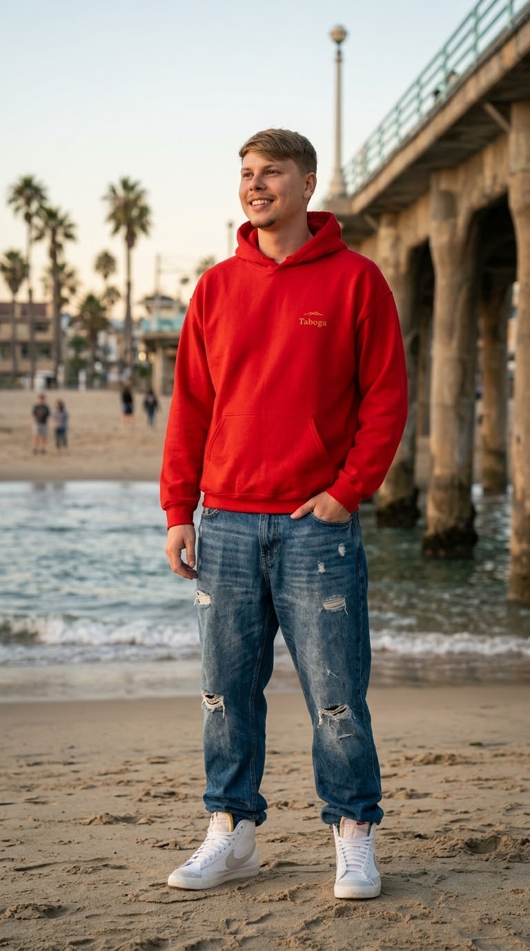 Premium Unisex Sweatshirt Taboga Lifestyle, full body walking shot