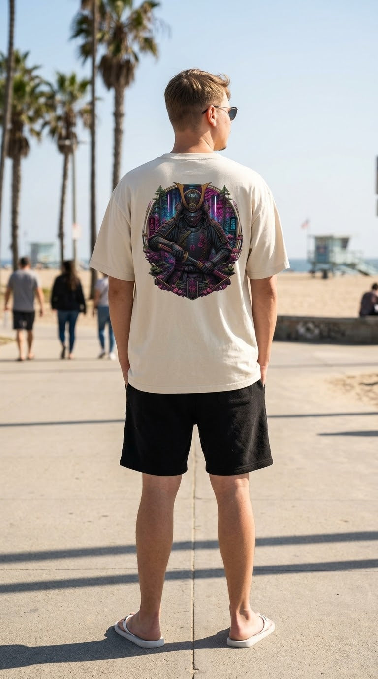 Samurai Faded Oversized Tee Taboga Lifestyle, golden hour street style