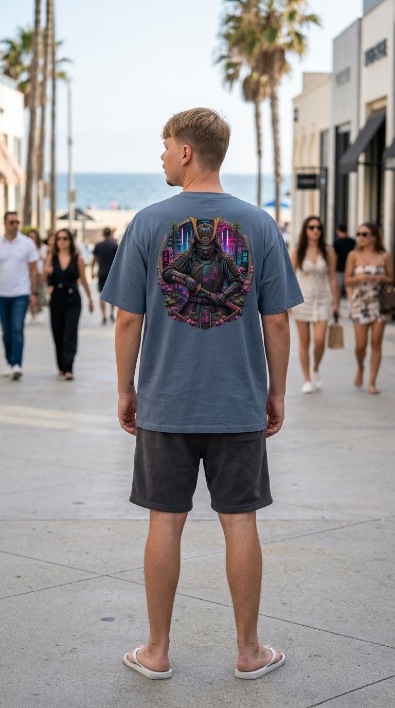 Samurai Faded Oversized Tee Taboga Lifestyle, walking away back view