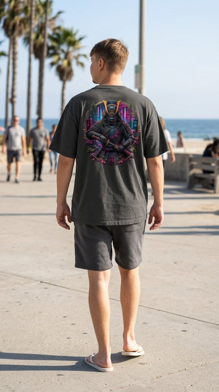 Samurai Faded Oversized Tee Taboga Lifestyle, back view full body
